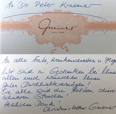 Dankeskarte an die Belegschaft des OK für ihren Einsatz